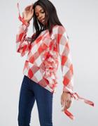 Asos Deconstructed Sheer Top In Gingham With Ruffle & Raw Edges - Multi