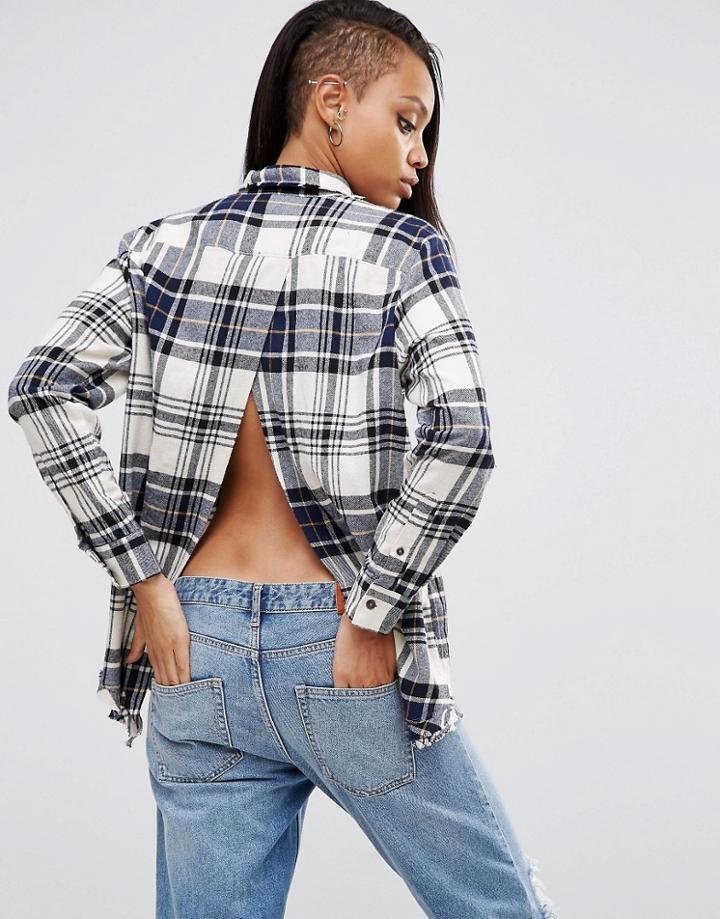 Asos Oversized Check Shirt With Raw Edges & Split Back - Multi