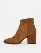 Asos Design Heeled Chelsea Boots With Pointed Toe In Tan Suede With Tan Sole-brown