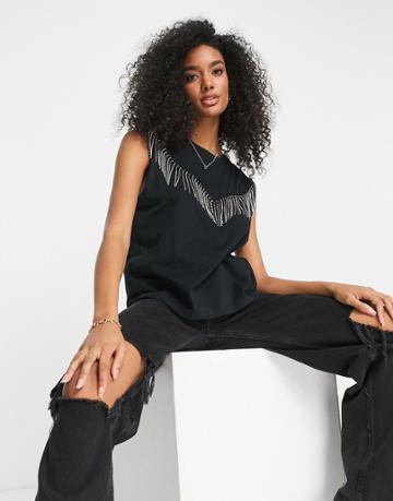 Allsaints Coni Tank Top With Rhinestone Fringing In Black