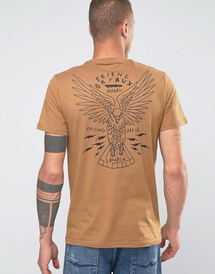 Friend Or Faux Eagle Back Print T-shirt - Brown