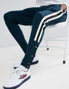 Asos Design Skinny Retro Track Joggers In Green With Side Stripe And Popper Hem - Green
