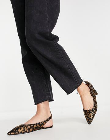 Asos Design Louise Bow Slingback Ballet Flats In Leopard-brown