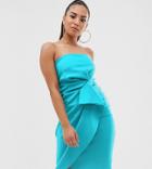 Asos Design Petite Tuck Detail Bandeau Midi Dress - Blue