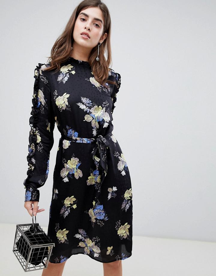 Gestuz Aia Floral Tie Waist Dress - Navy