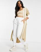 Liquorish Maxi Cardigan With Stripes In Beige-neutral