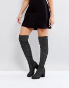 Truffle Collection Chunky Heel Stretch Over Knee Boot - Silver