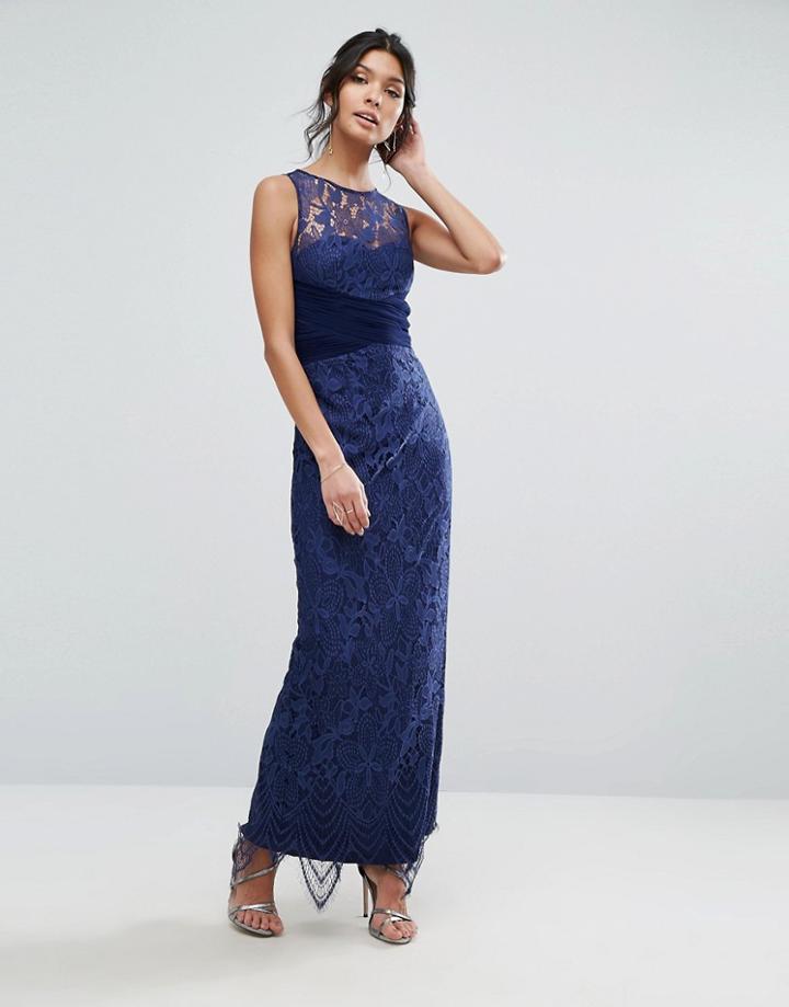 Little Mistress Sheer Lace Maxi Dress - Navy
