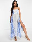 Asos Design Floaty Hem Midi Beach Dress In Blue Sky Print-multi