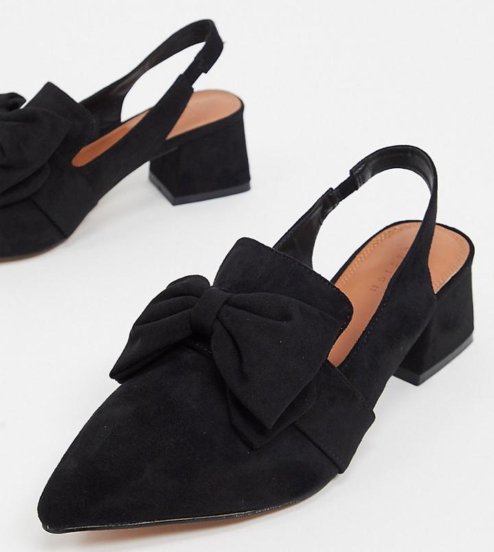 Asos Design Wide Fit Salsa Slingback Mid-heels With Bow In Black