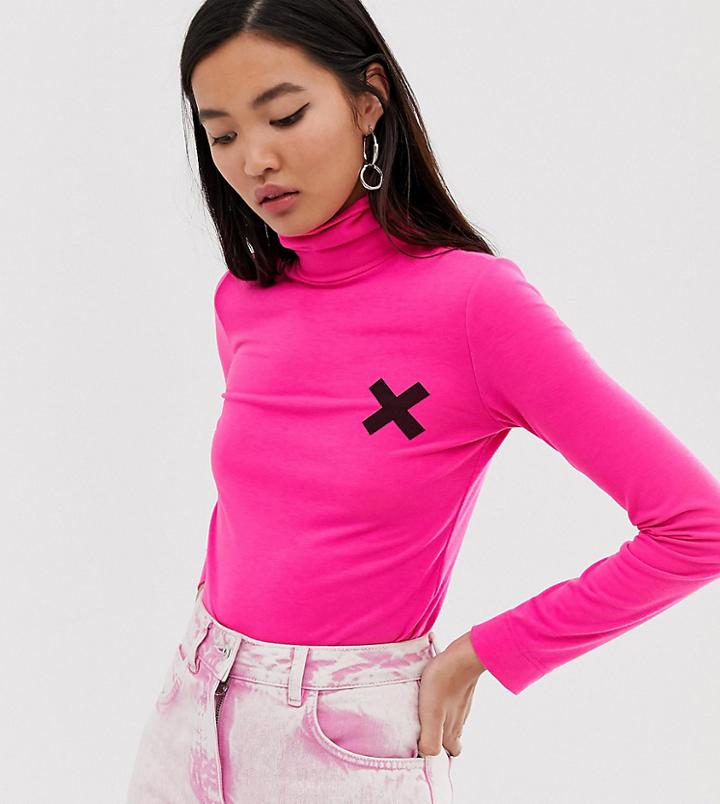 Collusion Long Sleeve Logo Top In Pink - Pink