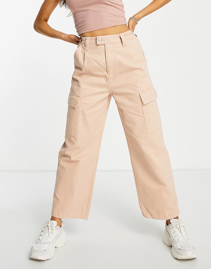 Na-kd Wide Leg Cargo Pocket Jeans In Dusty Peach-orange