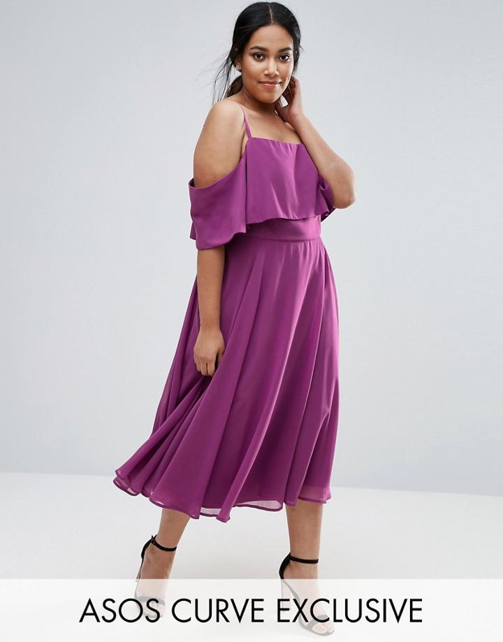 Asos Curve Cold Shoulder Midi Dress - Purple
