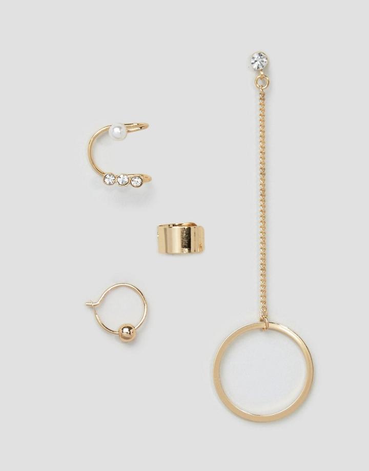 Monki 4 Pack Earrings And Ear Cuffs Set - Gold