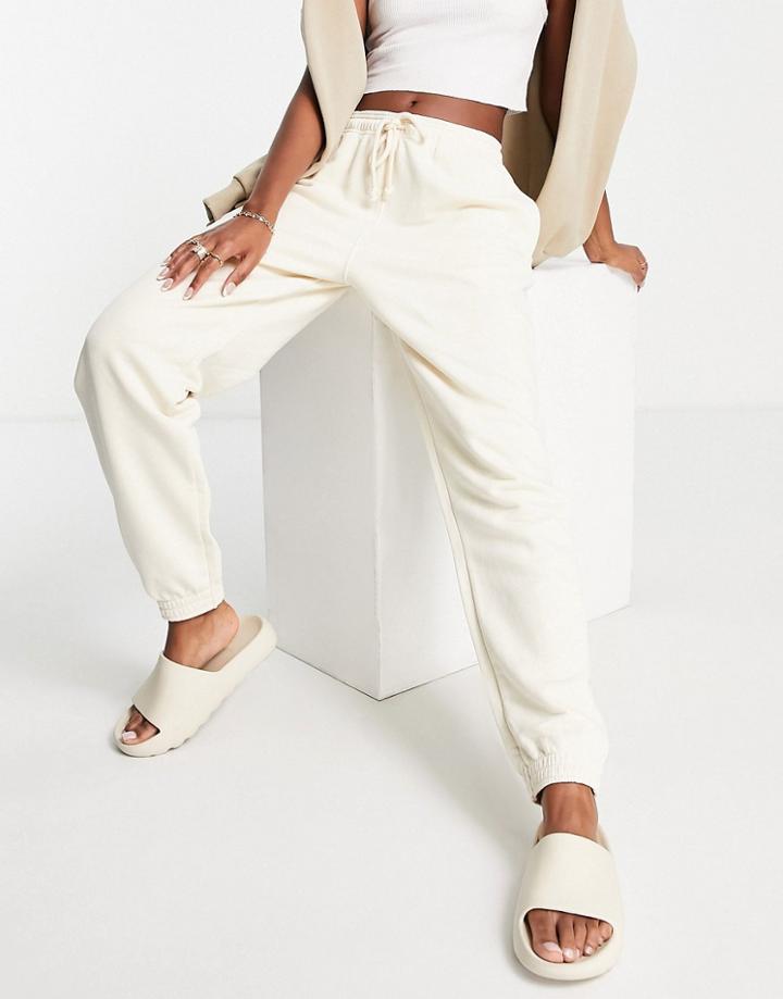 Topshop Slouchy Oversized Cuffed Sweatpants In Ecru-white