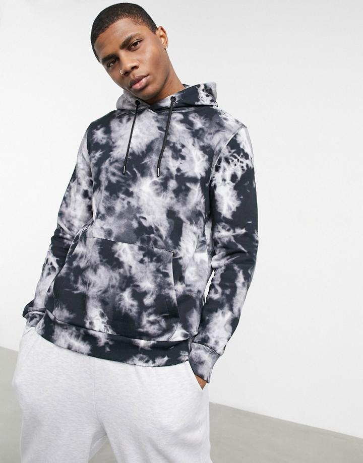 Bershka Tie Dye Hoodie In Black & White