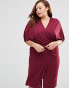 Club L Plus Wrap Front Dress With Kimono Sleeves - Purple