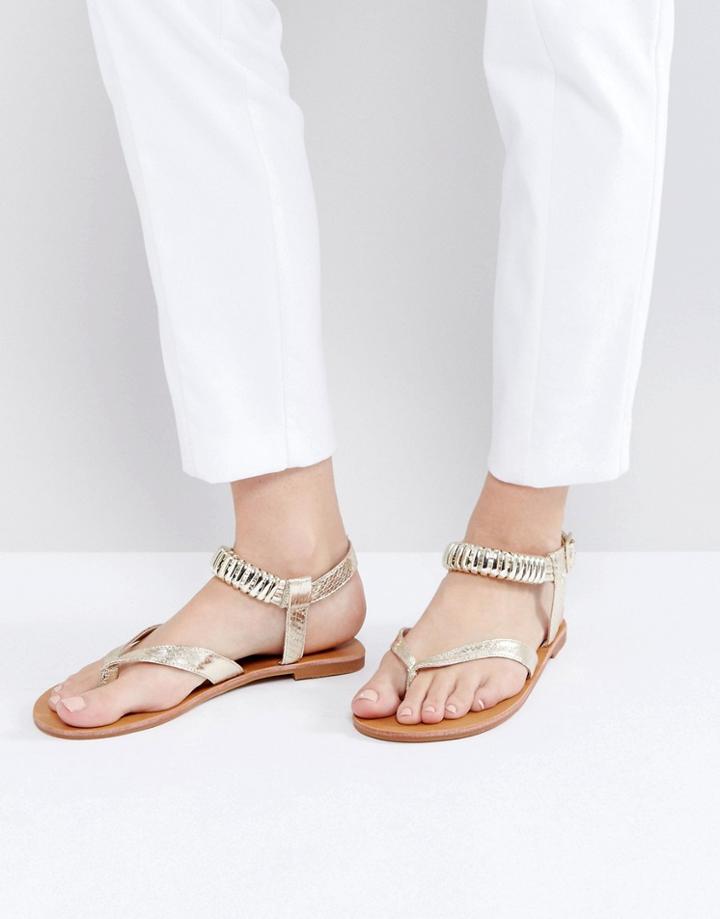 London Rebel Metal Trim Flat Sandal - Gold