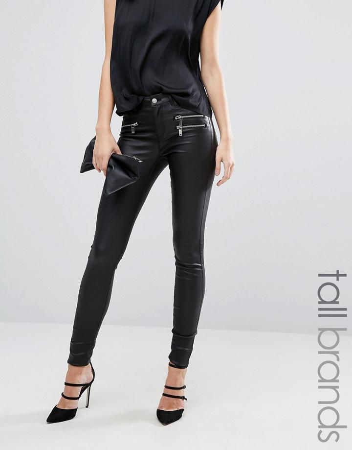 Vero Moda Tall Zip Coated Skinny Jeans - Black