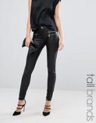 Vero Moda Tall Zip Coated Skinny Jeans - Black