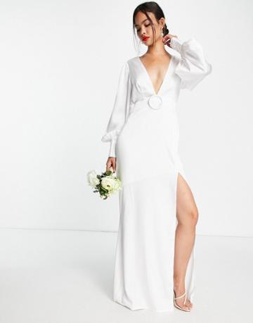 Pretty Lavish Bridal Belted Satin Maxi Dress In Ivory-white