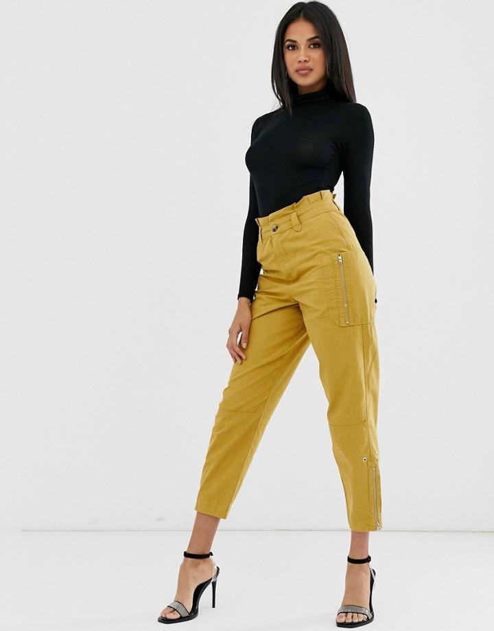 Asos Design Utility Combat Pants With Zip Pockets - Tan