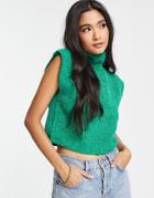 Asos Design High Neck Knit Tank Top In Chenille In Green