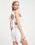 Violet Romance Open Back Romper With Frill Sleeves In White