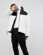 Mennace Puffer Jacket In White With Logo - Cream