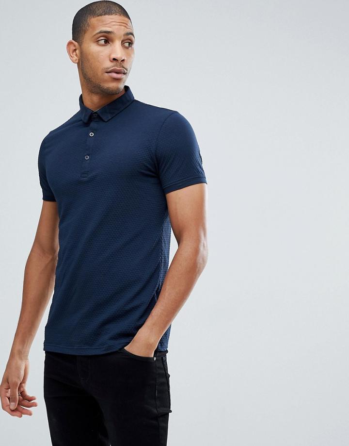 Brave Soul Waffle Polo - Navy