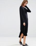 Asos Slouch Dress In Rib With Curved Hem - Black