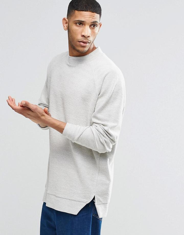 Asos Oversized Sweatshirt In Reverse Herringbone - Off White