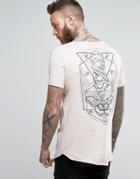 Asos Longline T-shirt With Mystical Back Print And Raw Scoop Neck And