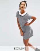 Reclaimed Vintage Smock Dress With Contrast Collar - Gray