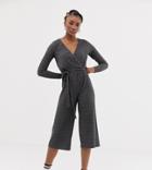 New Look Rib Wrap Jumpsuit In Gray