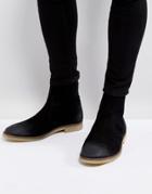 Asos Chelsea Boots In Black Suede With Back Zip Detail With Natural Sole - Black