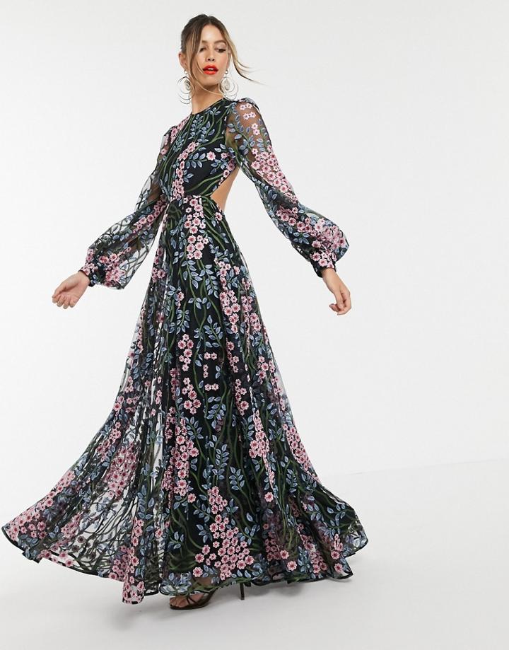 Asos Edition Floral Embroidered Maxi Dress With Open Back-multi