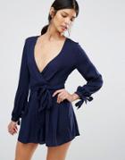 Love & Other Things Tie Wasit Romper - Blue