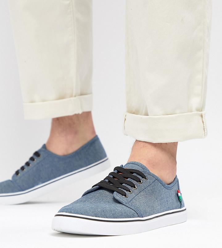 Duke Plus Canvas Lace Up Plimsolls In Denim - Navy