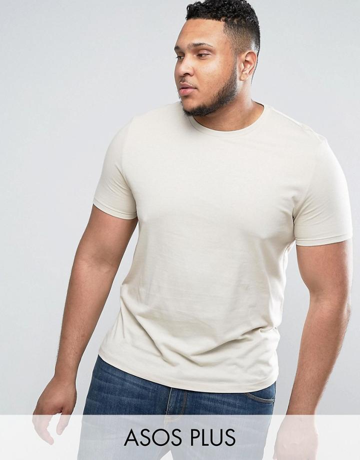 Asos Plus T-shirt With Crew Neck In Beige - Beige