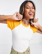 Only Raglan Contrast T-shirt In White & Orange