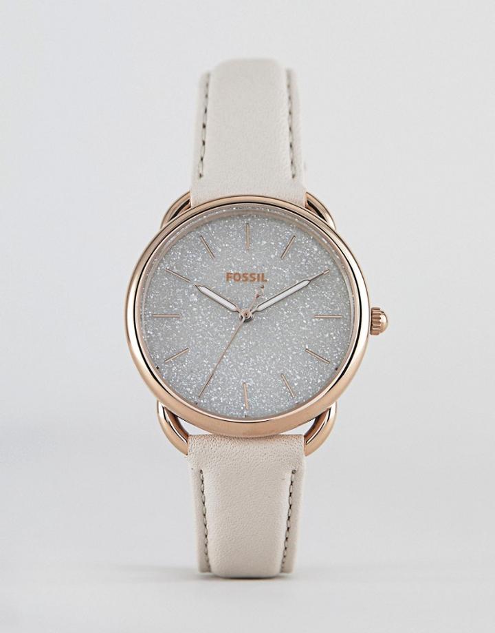 Fossil Es4421 Tailor Leather Watch In Glossy Gray 35mm - Gray