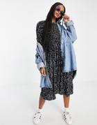 Object Jalke Printed Midi Smock Dress In Black