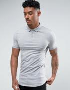 Asos Extreme Muscle Polo In Jersey With Curved Hem In Gray Marl - Gray