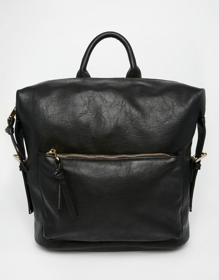 Asos Backpack With Clip Side Detail - Black