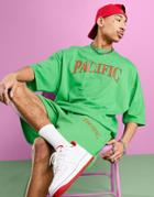 Asos Design Set Oversized T-shirt With Front Text Print In Green