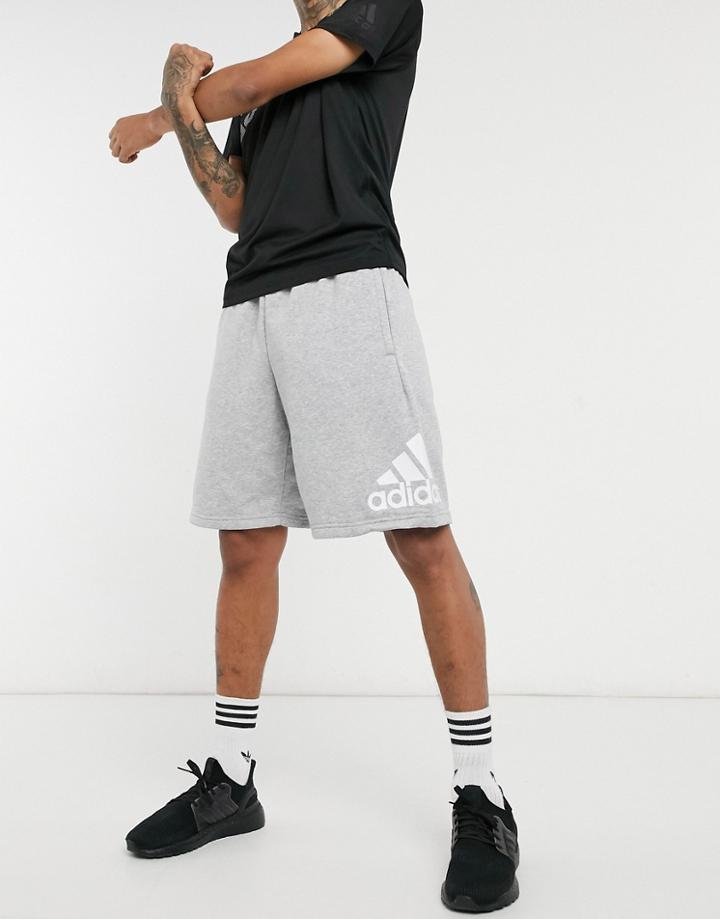 Adidas Training Shorts In Gray With Large Logo