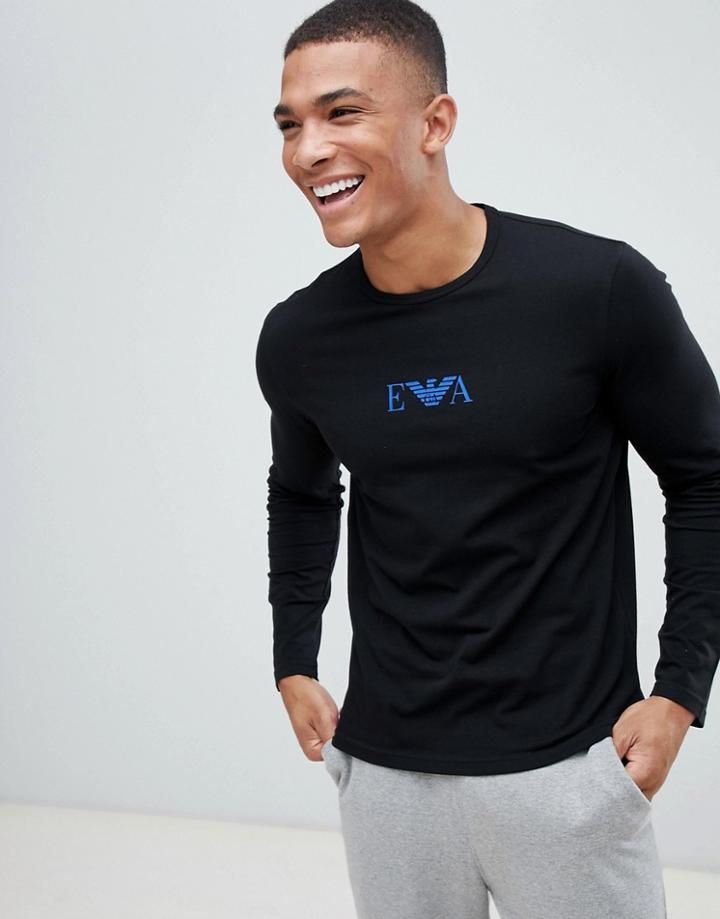 Emporio Armani Eva Eagle Logo Long-sleeve Lounge T-shirt In Black - Black