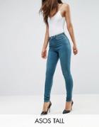 Asos Tall Ridley High Waist Skinny Jeans In Fleur Light Green Cast - Blue