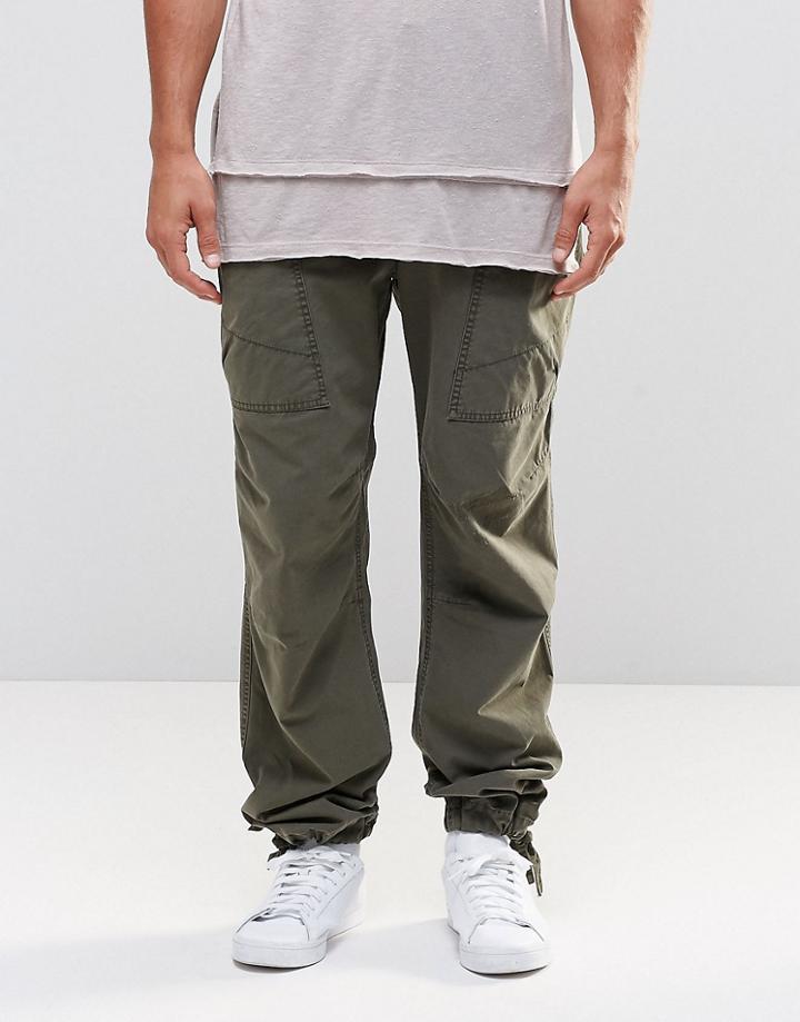 Asos Straight Trousers With Cargo Pockets And Rip And Repair Details In Khaki - Khaki